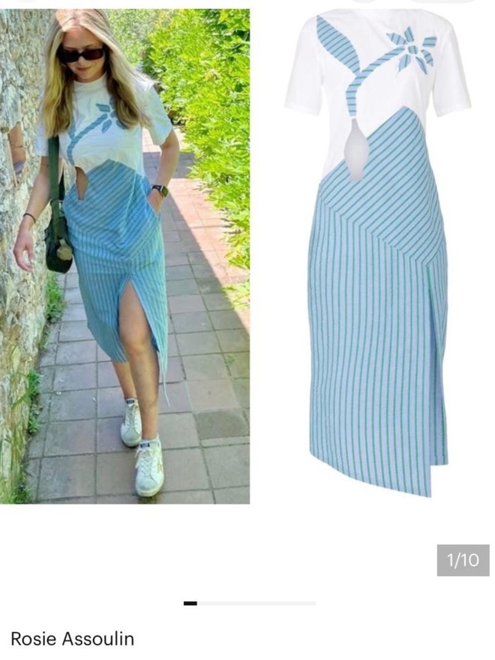 MAKE YOUR OFFER - Rosie Assoulin White Top with Blue-Green Striped Midi Dress